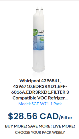 Whirlpool 4396841, 4396710,EDR3RXD1,EFF-6016A,EDR3RXD1,FILTER 3 Compatible VOC Refrigerator Water Filter